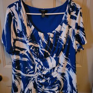 Alfani Pretty Blue & White Swirl Design Pullover Style Top Plus Size 3X